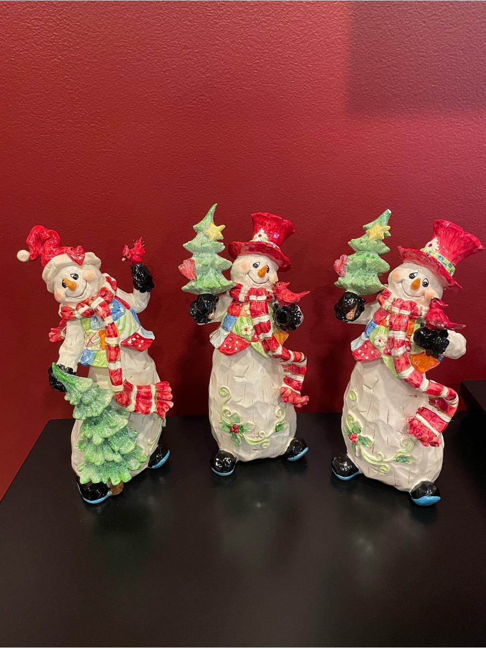 Home Interiors Festive Snowman Trio in Red, Green, White